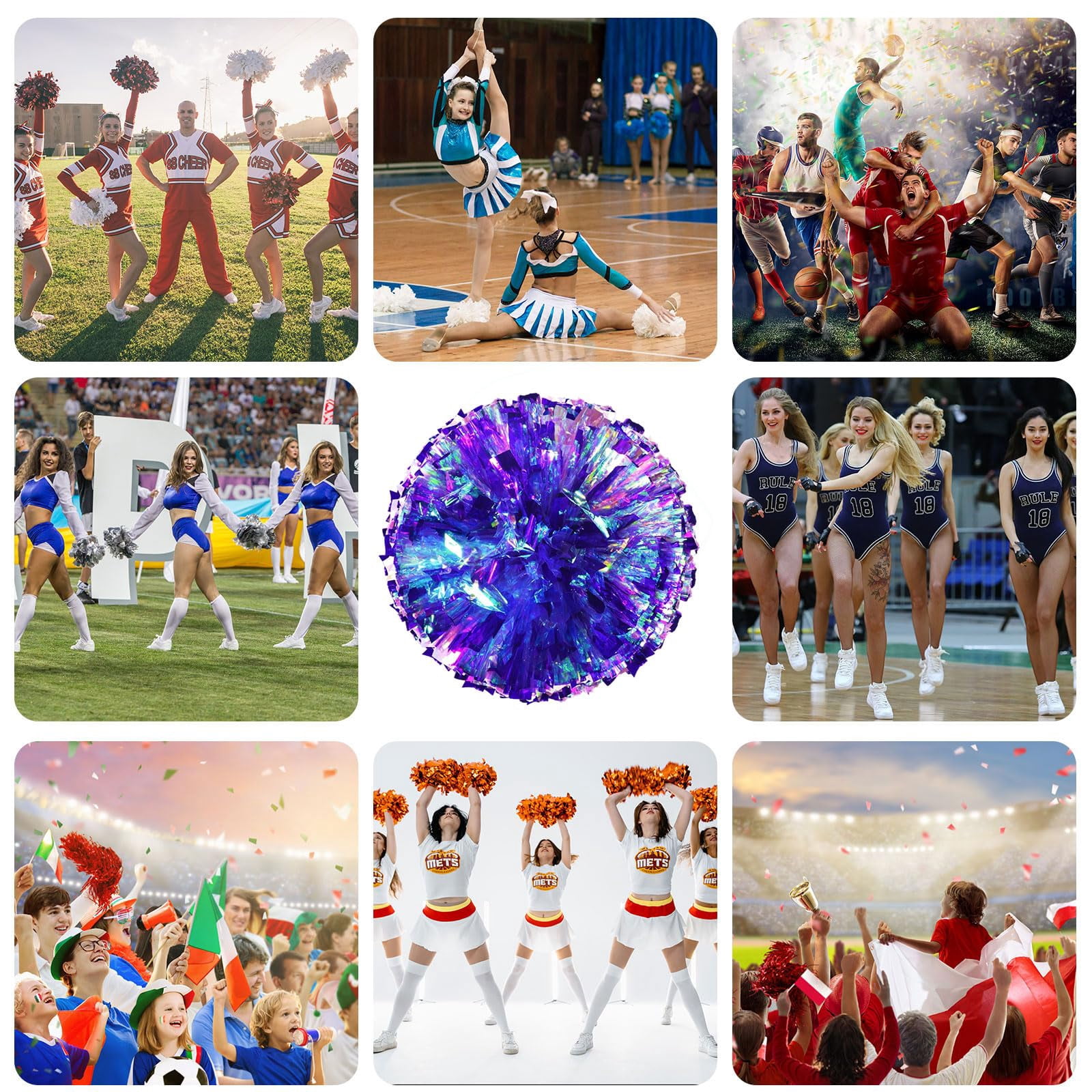 14 Pcs pom poms Cheer,pom poms Cheerleading with Finger Holes Cheer Pom Pomsfor Dance, Matches