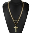 thumbnail image 3 of Gold Stainless Steel Chain Cuban Link Cross Pendant Necklace Set For Men, 3 of 5