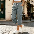 thumbnail image 2 of XAOFW Casual Elastic Waist Capri Pants For Women Solid Color Loose Fit Wide Leg Cargo Trousers Breathable Bottom XL, 2 of 4