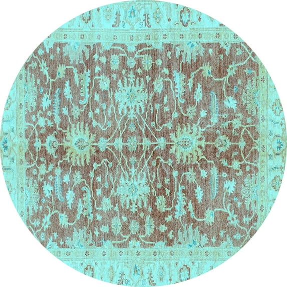 Ahgly Company Indoor Round Abstract Light Blue Modern Area Rugs, 7' Round