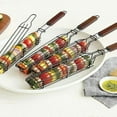 thumbnail image 3 of pitrice BBQ Basket Iron Wire Kebab Grilling Rack Rectangle Wooden Handle Rust Protection Barbecue Vegetable Clip Shrimp Sausage Meat, 3 of 8