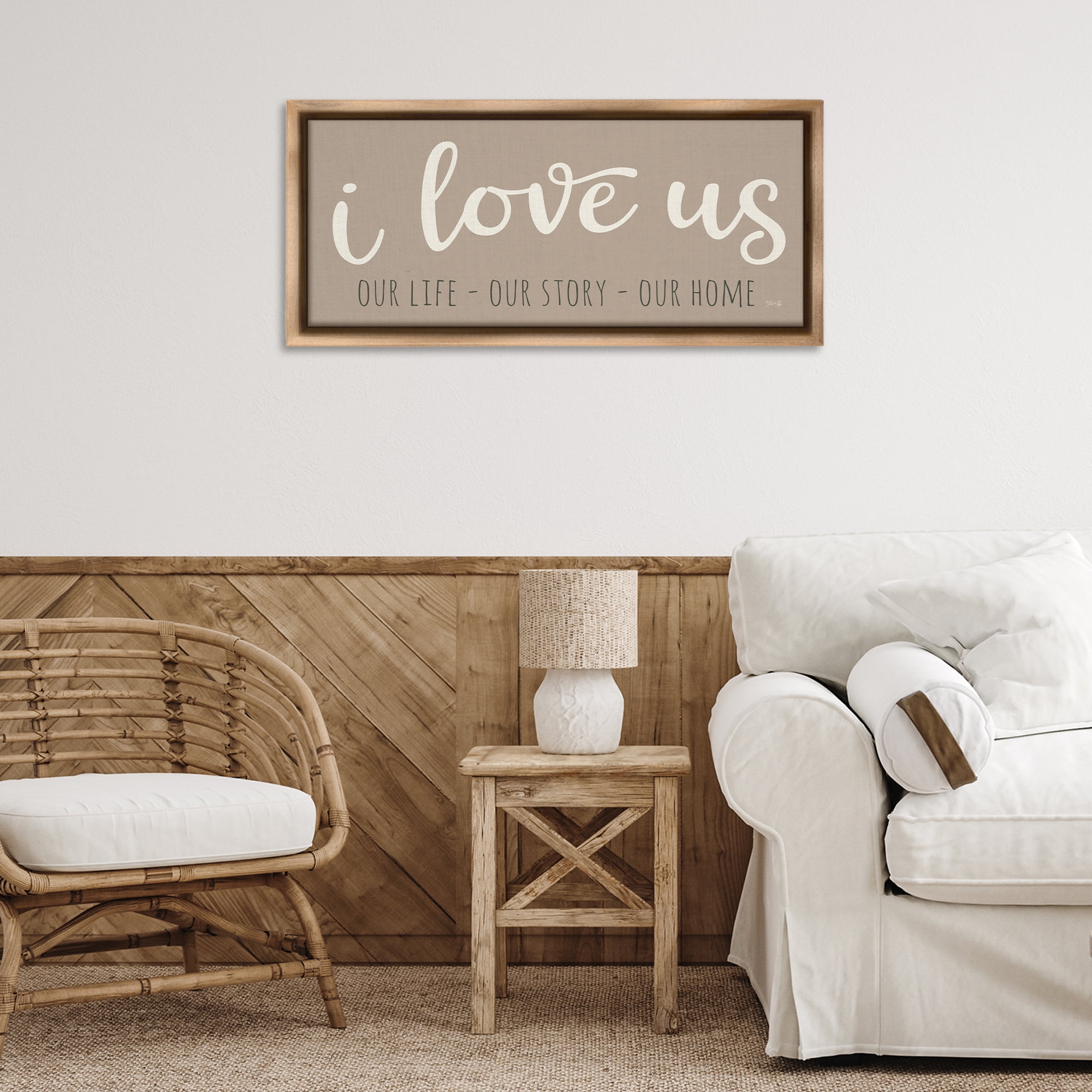Stupell Industries I Love Us Romantic Typography Painting Brown Floater Framed Art Print Wall Art, 31 x 14