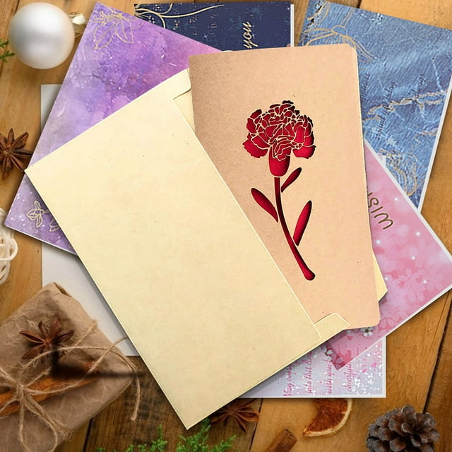 Tarjeta de Felicitación para El Día de La Madre con Flores Grandes Talladas En Papel | Diseño Impreso Exquisito | Tarjeta de Bendición Cálida para Mamá, Familia y Allegados | Regalo Festivo, Sincera