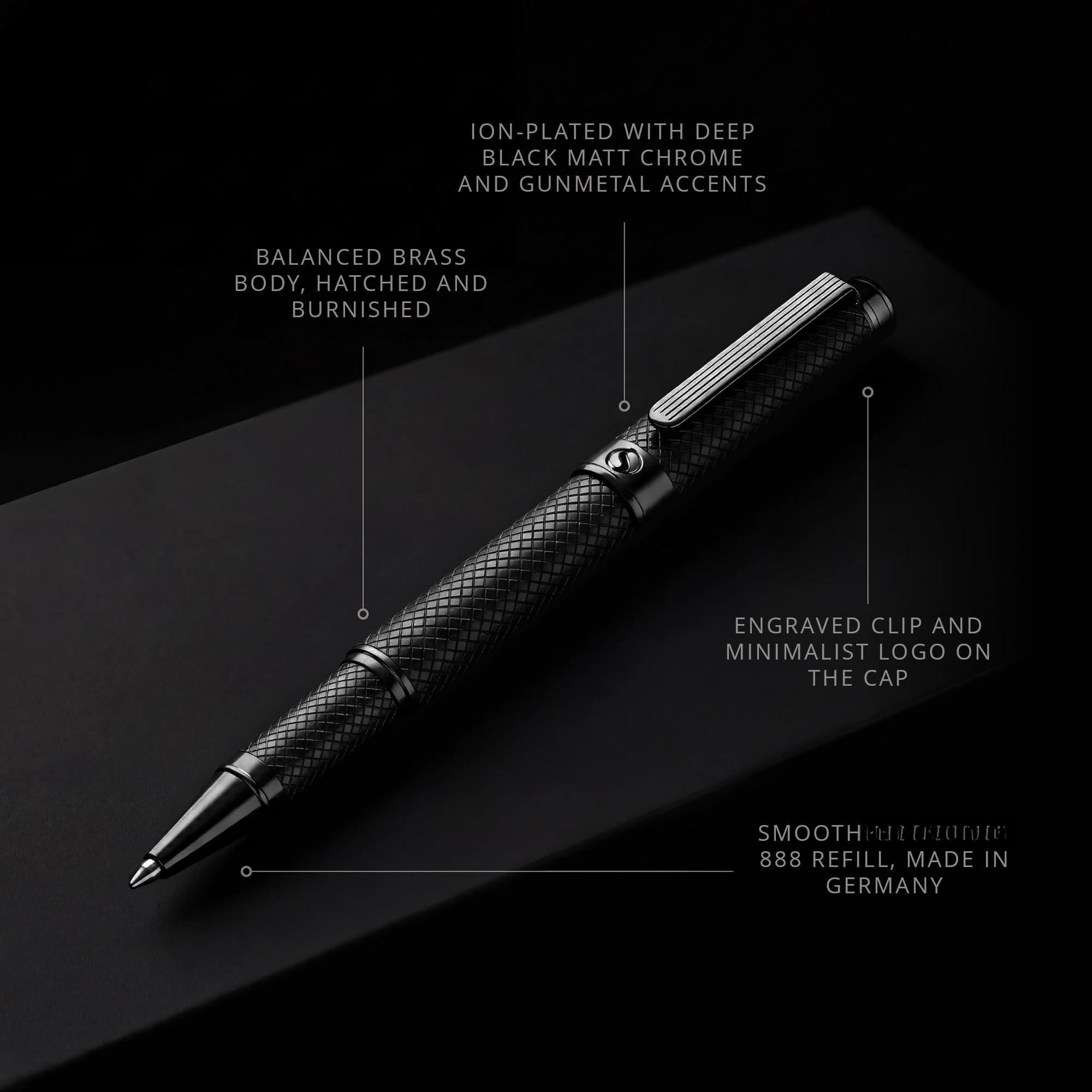 All Black Rollerball Pen - Stunning Luxury Metal Matt  Schmidt Ink Refill Roller Ball Gift Set For Men & Women Professional Executive Office Nice Pens