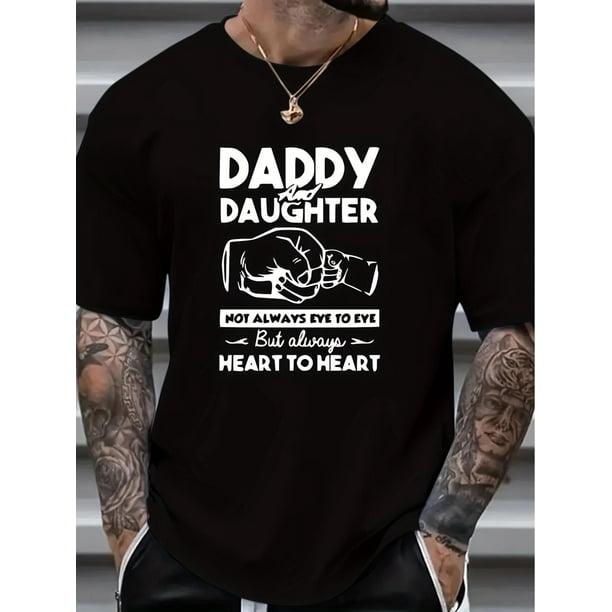 Men's clothing 100% pure cotton 220g-Everyday Casual Men's Casual T-Shirt - "DADDY & DAUGHTER" Heart Print, Crew Neck, Short Sleeve, All-Season Comfort, T-shirts