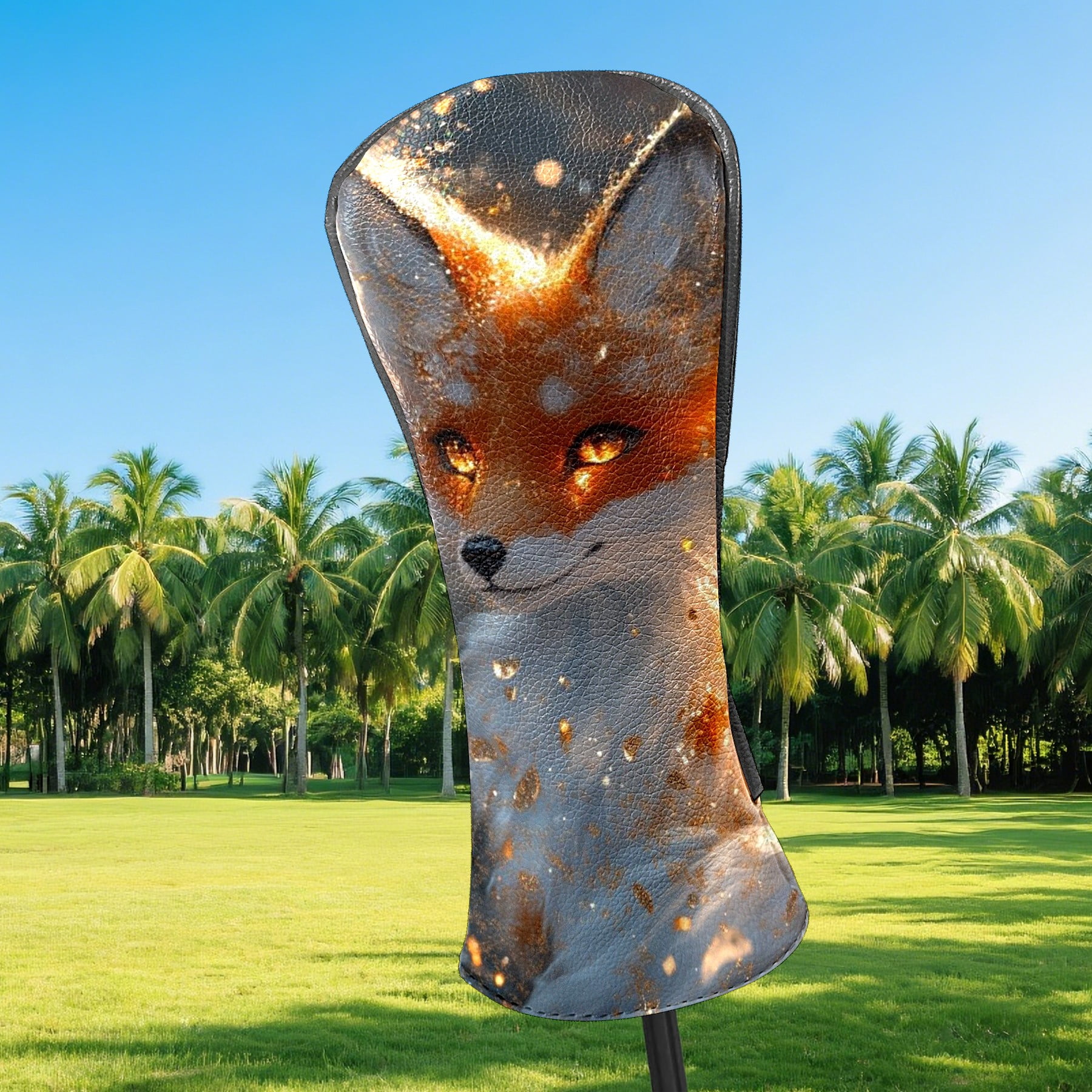 Golf Club Covers PU Leather Waterproof Head Covers for Fairway Woods Hybrids Glowing Fox Unisex Fits Most Brands