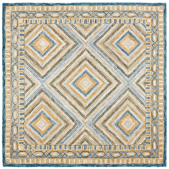 SAFAVIEH Aspen Caitriona Geometric Diamonds Wool Area Rug, Navy/Gold, 5' x 5' Square