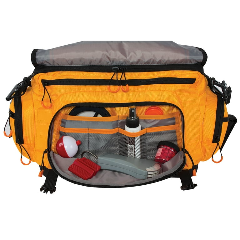 Spiderwire Soft Sided Fishing Tackle Bag with 4 Large Utility Lure Box,  Medium, Orange, Polyester 