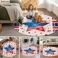thumbnail image 6 of Independence Day Round Living Room Rugs 6 ft, 250th Years US Flag Red Blue Stripe Star Fireworks Washable Area Rug with Non-Slip Sturdy Edge Binding Round Carpet for Kitchen Office Bedroom, 6 of 9