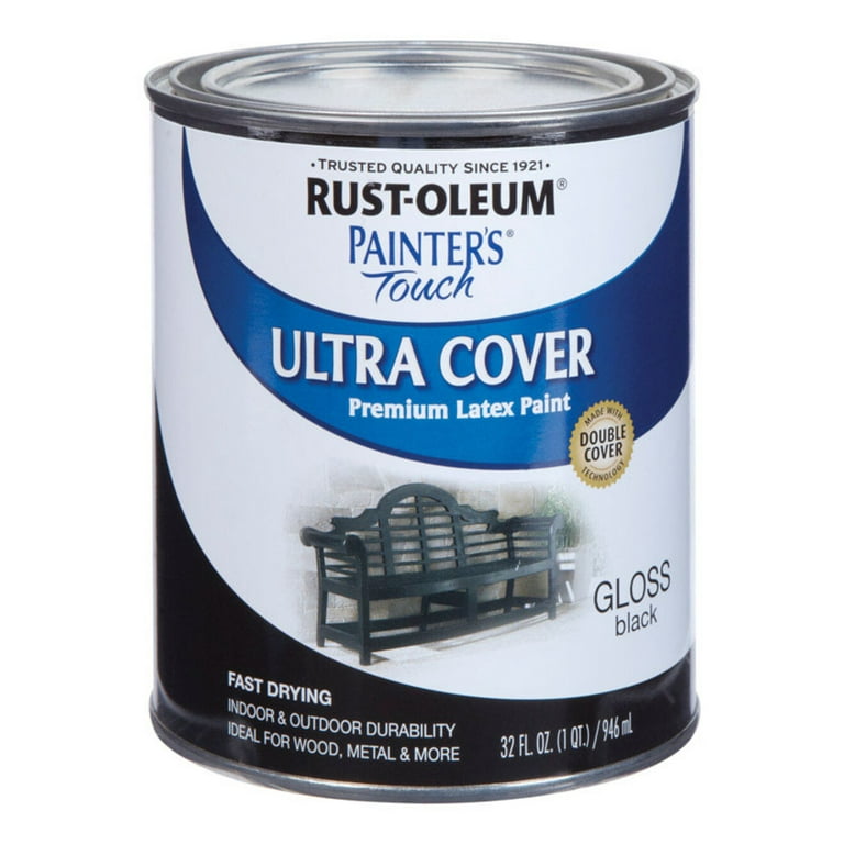 Rust-Oleum 1979502 Painter's Touch Latex Paint, Quart, Gloss Black, 1 Quart  