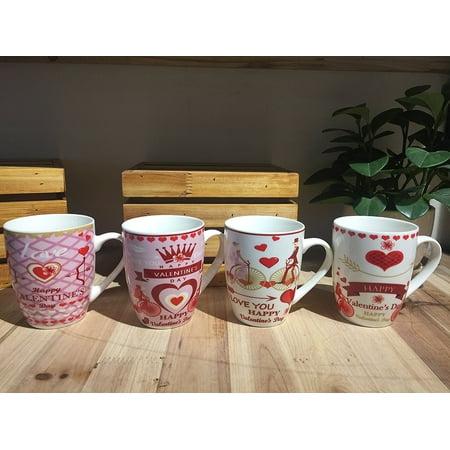 New Bone China Large Mug (All For You New Bone China Mug with Gift Box-I Love You, Valentine's Day-, Heart-Set of 4, 12 Oz, Gift Box)