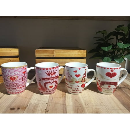 All For You New Bone China Mug with Gift Box-I Love You, Valentine's Day-, Heart-Set of 4, 12 Oz, Gift Box (Best Shipping To China)