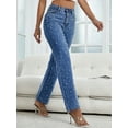 thumbnail image 5 of Women's Straight Leg Jeans Classic Mid Waist Non Stretch Denim Pants With Pearl Rhinestones, 5 of 7