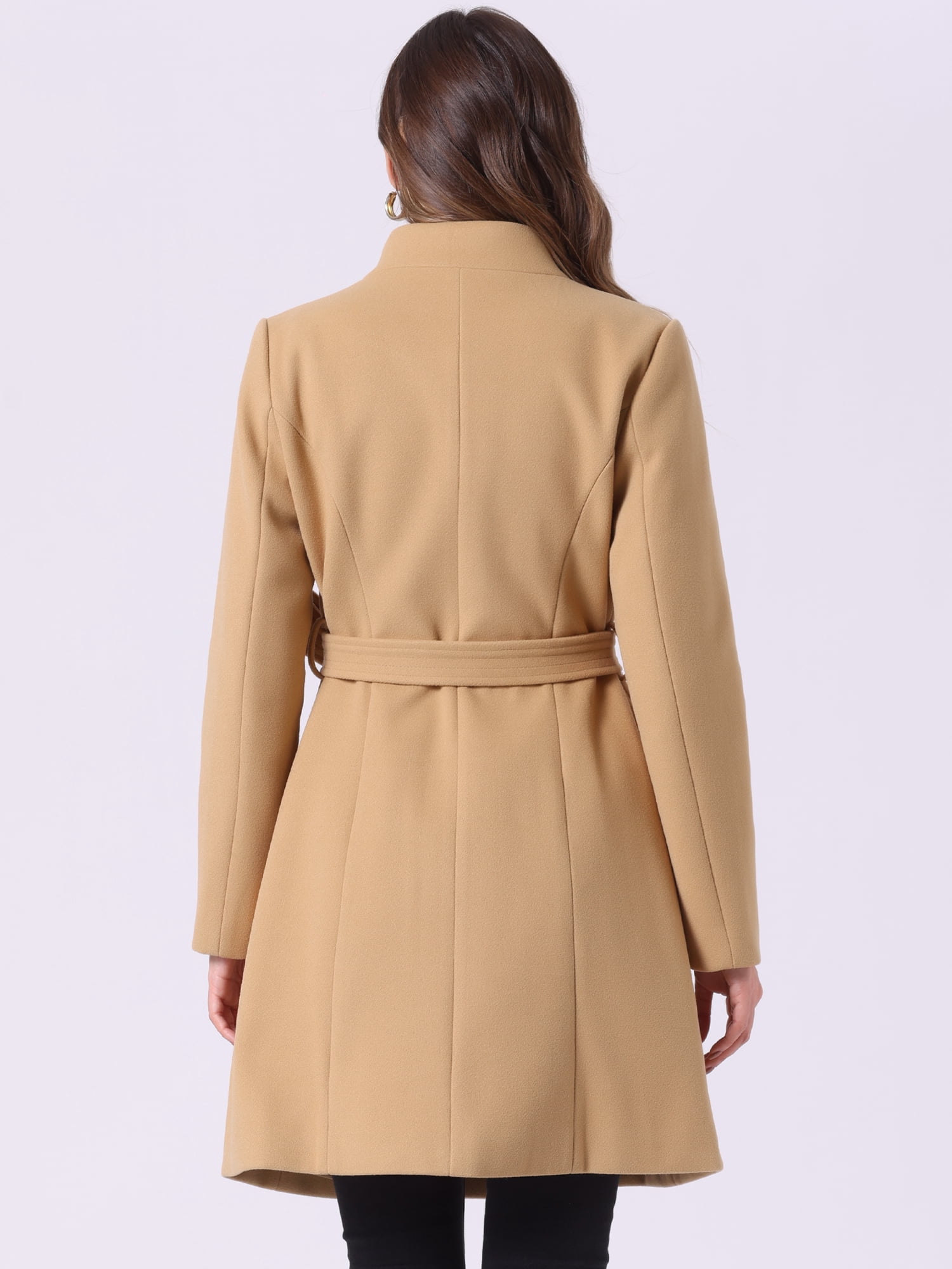 DARING DIVA Women's Vintage Belted Coat Stand Collar Winter Outwear Coats Khaki S