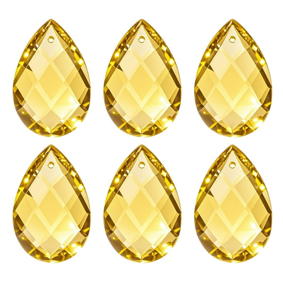 Uxcell K9 Crystal Pendants Teardrop Beads, 6 Pack 38mm Chandelier Prisms Parts Hanging Grid Beads DIY Lamp for Arts Crafts Decoration, Golden Yellow