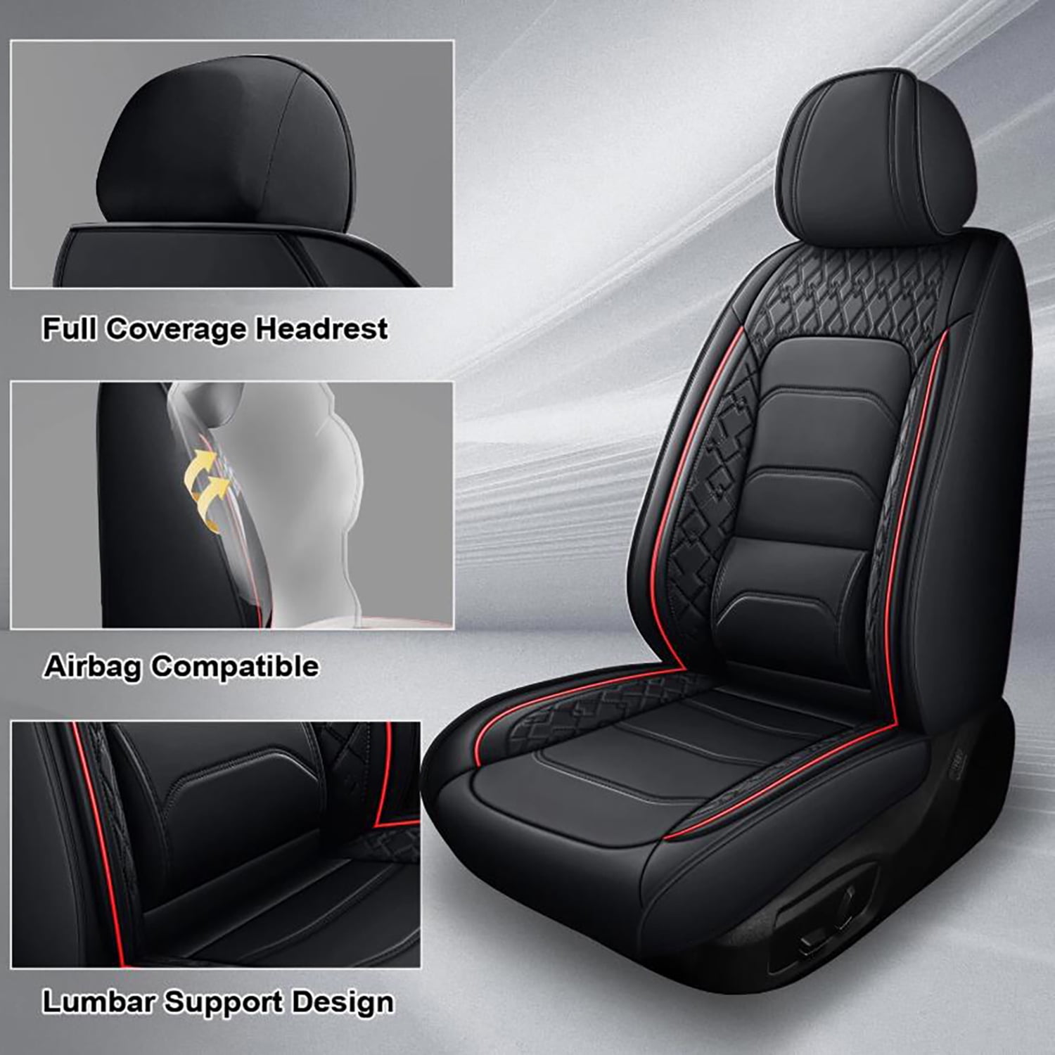 Car Seat Covers Full Set for Toyota Tacoma 2016-2023 2 Rows 5-Seat Set Faux Leather Seat Covers Waterproof Car Seat Protector (5-Seat Set, Black&Redline)
