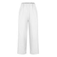 thumbnail image 6 of Mrat Cotton Linen Pants Women Summer Elastic Waist Capris Pants Plus Size Straight Leg Loose Casual Solid Trousers with Pockets S-63 White 3XL, 6 of 6