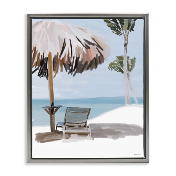Stupell Industries Tropical Tropical Beach Hut Scenery Gray Floating Frame Canvas Art, 17 x 21, by Amelia Noyes