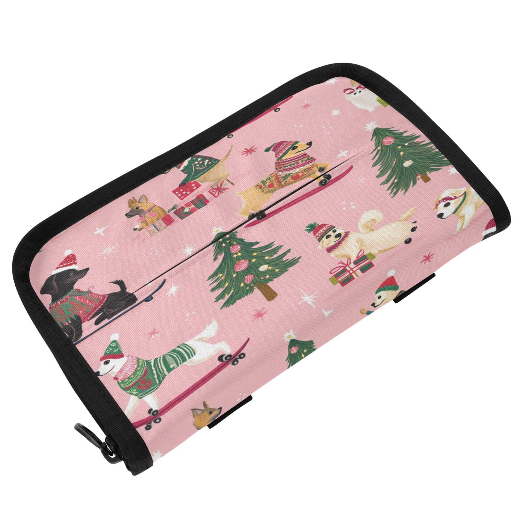 Qxltty A Pink Background with Dogs in Christmas Costumes Car Tissue Holde Upgraded Hanging Square Sun Visor Napkin Box and Easy to Use