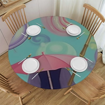 HAOXIT Round Tablecloths Elastic Edged Dessert Pinkblue Tablecloths Washable Reusable Tablecloths for Kitchen Picnic Party 42-46