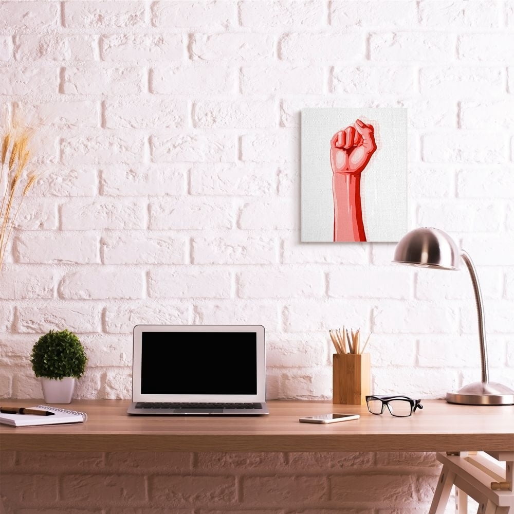Stupell Industries Modern Pop Raised Fist Patterned Shadow Red White Canvas Wall Art Design by Grace Pop, 36" x 48"