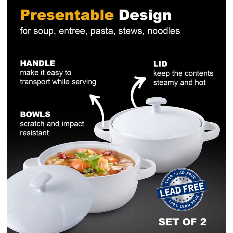 Glass Bowls DUTTIETY Ceramic Serving Soup Tureen Bowls With Glass Lid Pasta Pot