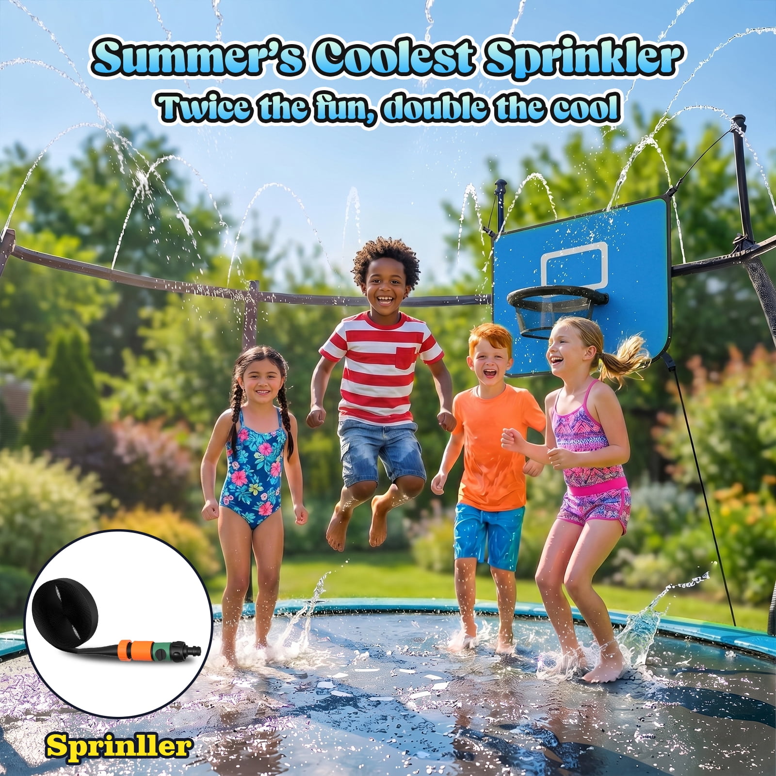 Outdoor Trampoline,Gardwin 12FT/14FT Round Trampoline with Ladder,Sprinkler,Basketball Hoop Board,Recreational Backyard Trampolines Anti-Rust for Kids Gift