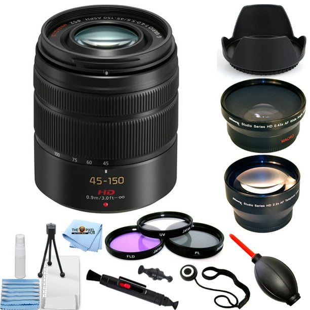 Panasonic Lumix G Vario 45 150mm F 4 5 6 Asph Mega O I S Lens Pro Bundle With Telephoto And Wide Angle Lenses Filter Kit Tulip Hud Lens Cap Keeper And More Walmart Com Walmart Com