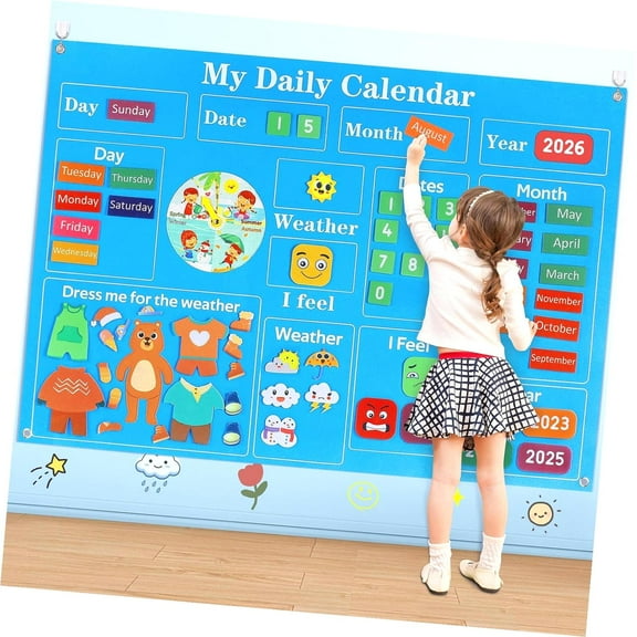 Myst Design Preschool Daily Calendar-Essentials for Classroom, Educational Circle Time Center, Weekly Learning Activities for Toddlers, 3.3Ft Felt Board