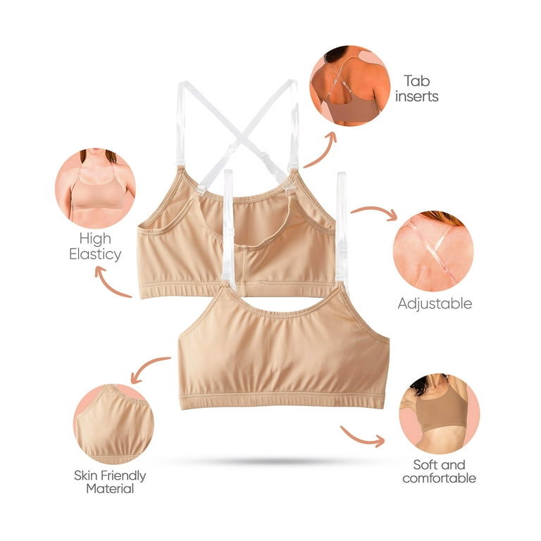 Clementine Apparel - Girls and Women Dance Bra with Clear Detachable Straps  Unpadded & Seamless 