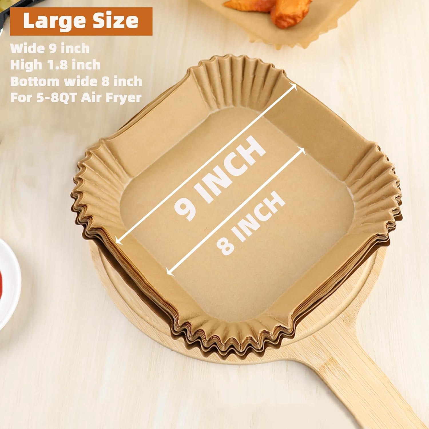 Air Fryer Liners Disposable,200PCS 9 Inch Square Air Fryer Parchment Paper Liners for 5-8QT Air fryer,Non-Stick Waterproof Airfryer Liners