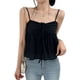 thumbnail image 1 of Top de verano negro sin mangas con volantes, tirantes finos, corte holgado y dobladillo fruncido para mujer, 1 of 5