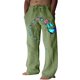 thumbnail image 1 of Pantalones casuales de lino para hombre, estampado de mariposas y pájaros, talla grande, sueltos, ligeros, elásticos, con cordón, para exteriores, playa, yoga verde, 3XL verde, 3XL Xishao ropa, 1 of 2