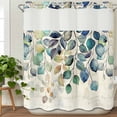 thumbnail image 3 of Blue Teal Botanical No Hook Shower Curtain Waterproof,Bathroom Curtains with Snap in Liners and See Through Top Window,Weeping Fall Eucalyptus Leaves Rustic Hotel Bathtub Curtains Shower 72"Wx72"L, 3 of 8
