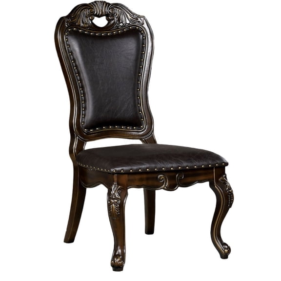 Walnut Solid Wood Dining Chairs Set of 2, Traditional Dark Brown Leatherette Upholstered Side Chairs with Cabriole Legs for Formal Dining Room