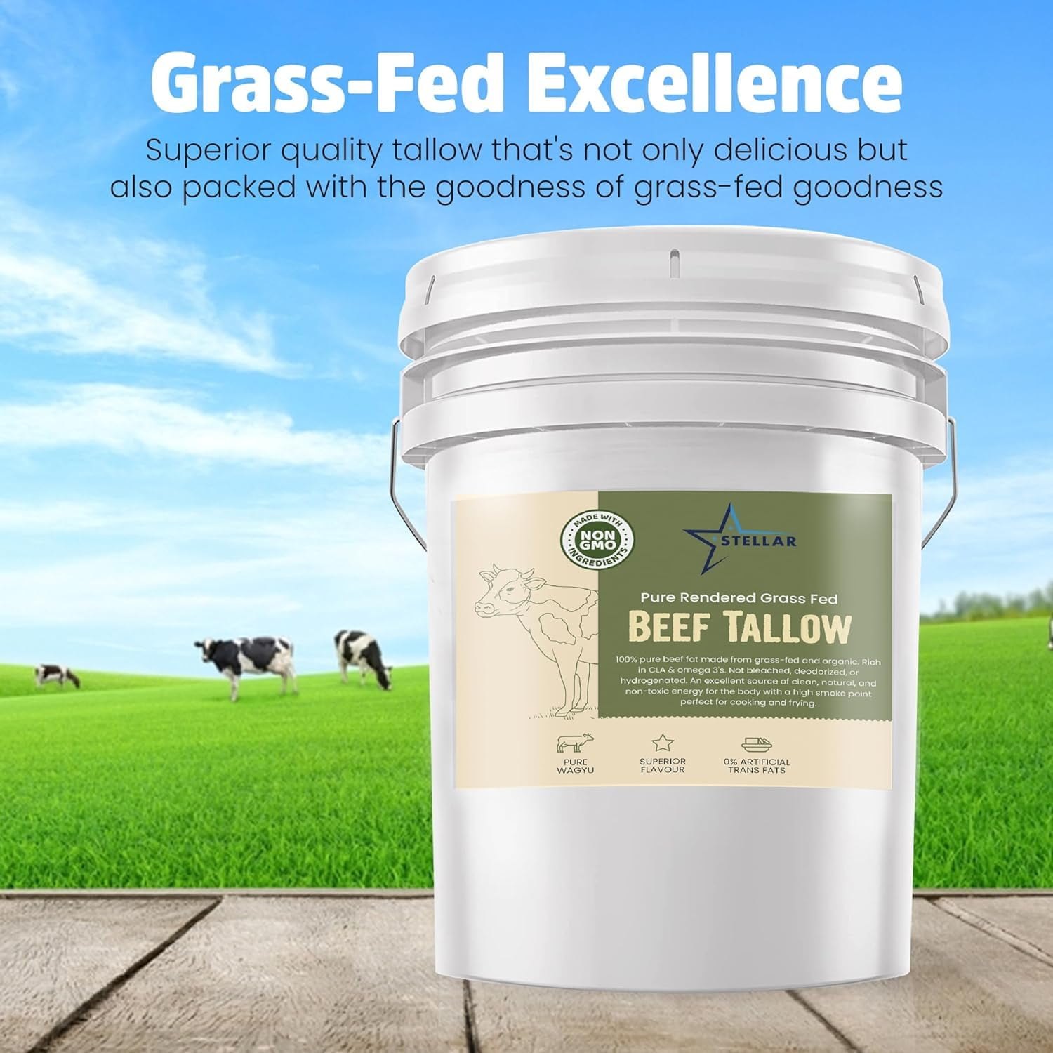 Stellar - Beef Tallow VTF5&nbsp;- 100% Grass-Fed & Finished - Good for Cooking, Baking and Frying - Food Grade - 3 LBS
