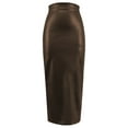 thumbnail image 3 of Womens Leather Skirt Bodycon Mini High Waist Slim Pencil Skirt with Back Split Color Brown Size XL, 3 of 7