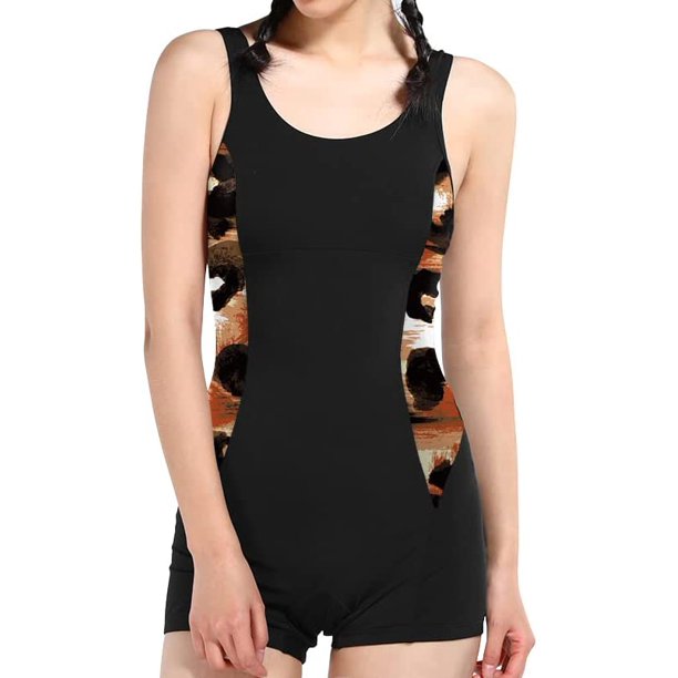 Mujer Traje de baño U-Neck de una Pieza de Entrenamiento Swimwear Impresión en negro CH Impresión en negro CH Xishao ropa