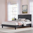 thumbnail image 6 of Platform Bed Frame, Queen Size, Charcoal Grey Gray, Velvet, Modern Contemporary, Bedroom Master Guest Suite Room, 6 of 9