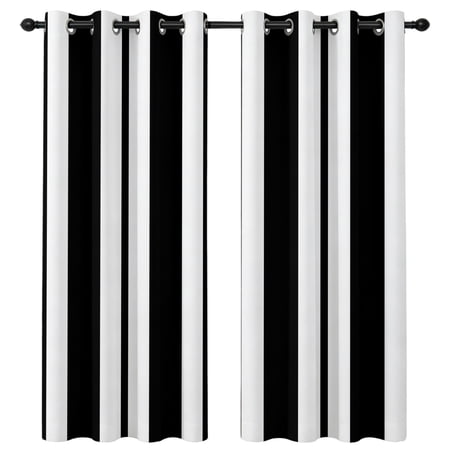 Black Striped Blackout Curtains 96 Inches Long Modern Stripes Farmhouse Rustic Country Thermal Insulated Room Darkening Drapes with Grommets for Living Room 52 W x 96 L 2 Panels
