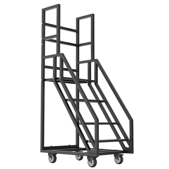 YOHKOH Heavy-Duty 4-Step Rolling Ladder with Wheels, 445 lbs Capacity Commercial Mobile Stairs, Anti-Slip Platform Ladder with Handrails for Warehouse, Home & Office