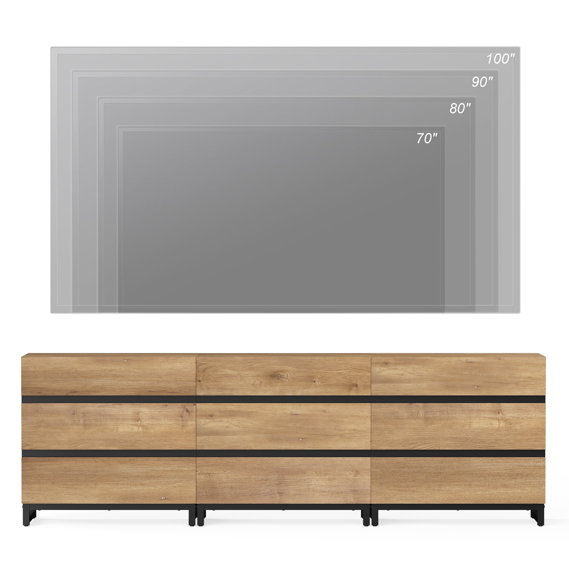 WAMPAT 9-Drawer Modern TV Stand with Concealed Handles & Metal Base,Entertainment Center for TVs up to 100 Inch, Media Console for Living Room & Bedroom