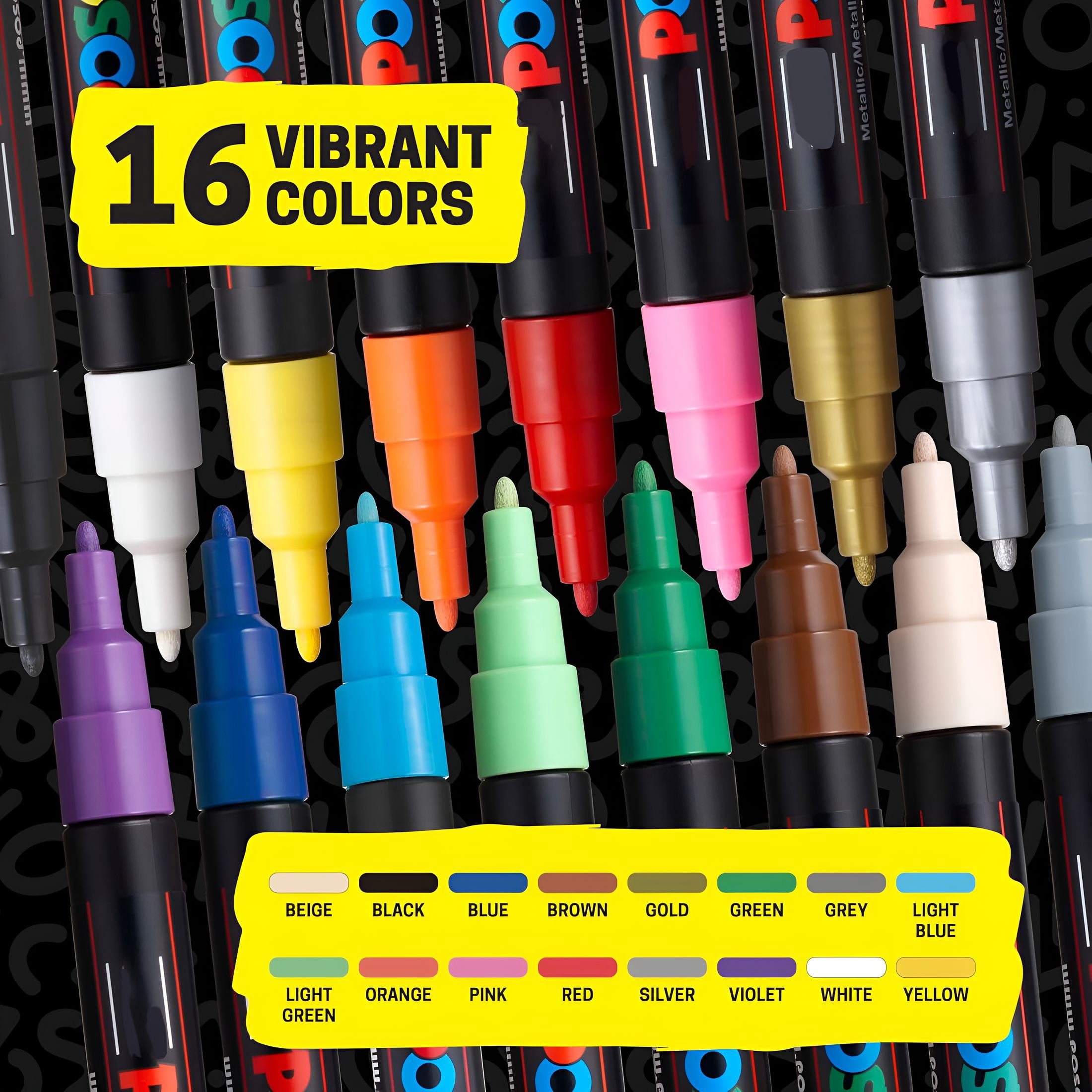 CCOCC Paint Markers, 3M Fine Tip Point Acrylic Paint Pens with Reversible Tips, Art Supplies For Gifts, Decorations Fabric, Metal, Glass, Wood and Canvas, Set of 16