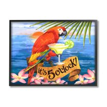 Stupell Industries Tropical Parrot with Cocktail Animals & Insects Painting Black Framed Art Print Wall Art, 20 x 16