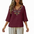 thumbnail image 6 of GEWSEY Linen Tops for Women 2026 Trendy Boho Embroidered V Neck 3/4 Sleeve Blouses Dressy Casual Loose Fit Shirts (Wine, 3XL), 6 of 8