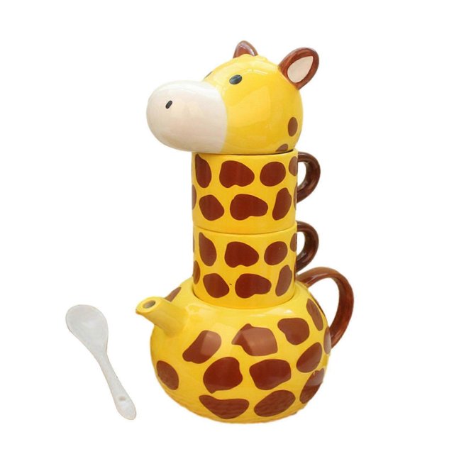 Giraffe Tea Set Teapot Set for Boys Girls with 2 Cups and Lid Milk Cup Porcelain Teapot Set Compatible with Kitchen Home Desk Travel - Good