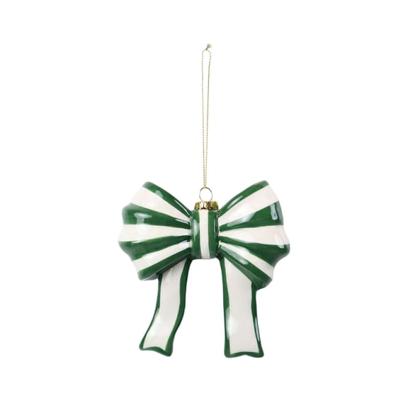 Green and White Stripe Bow Christmas Ornament, 4.5", by Holiday Time