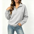 thumbnail image 6 of Womens Half Zip Pullover Sweatshirts Loose Solid Color Loose Half-ZipLong-Sleeved Turndowm Collar Tops, 6 of 7