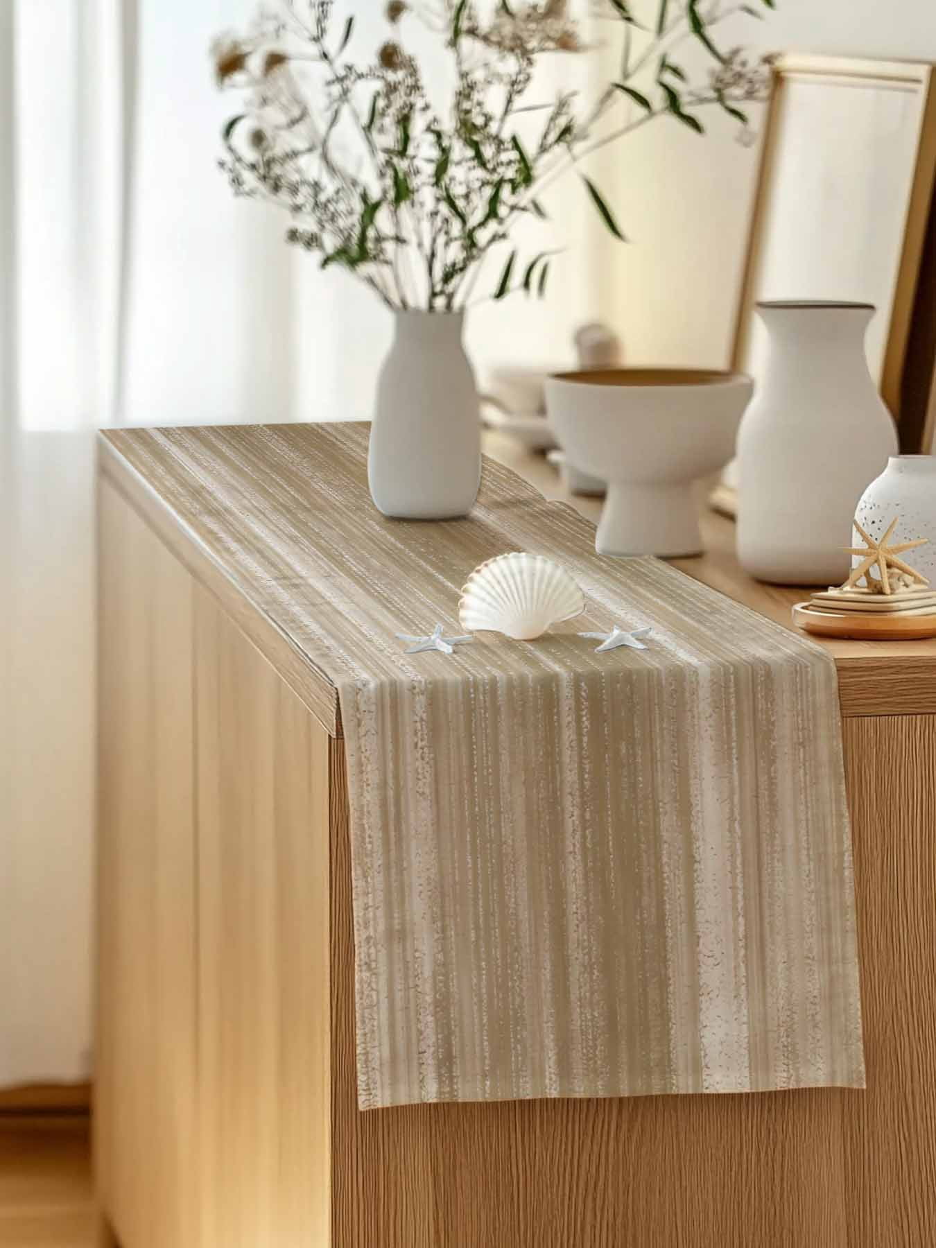 Table Runner 60 Inches Long for Kitchen Dining, Brown Dresser Scarf Farmhouse, Dining Table Decorations for Wedding/Parties, Vintage Modern Abstract Art Ombre 13 x 60 In