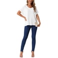 thumbnail image 2 of INSPIRAR CHIC Blusas de Lino para Mujeres, Camisetas de Manga Corta, Ropa Casual Básica de Verano, Blusa Suelta de Color Sólido XL Blanca, 2 of 6
